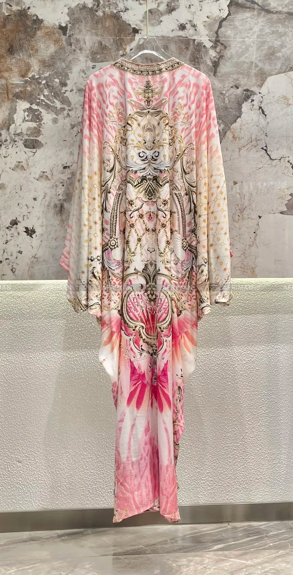 Exquisite designer dress Women New V Neck Crystal Beaded Flare Sleeve