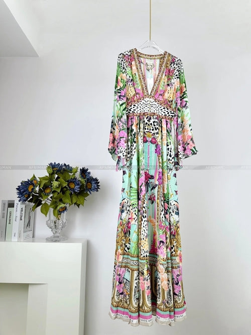 Designer Dress 2024 Resort wear Spring New V Neck Pink Leopard Print – Novella Apparel